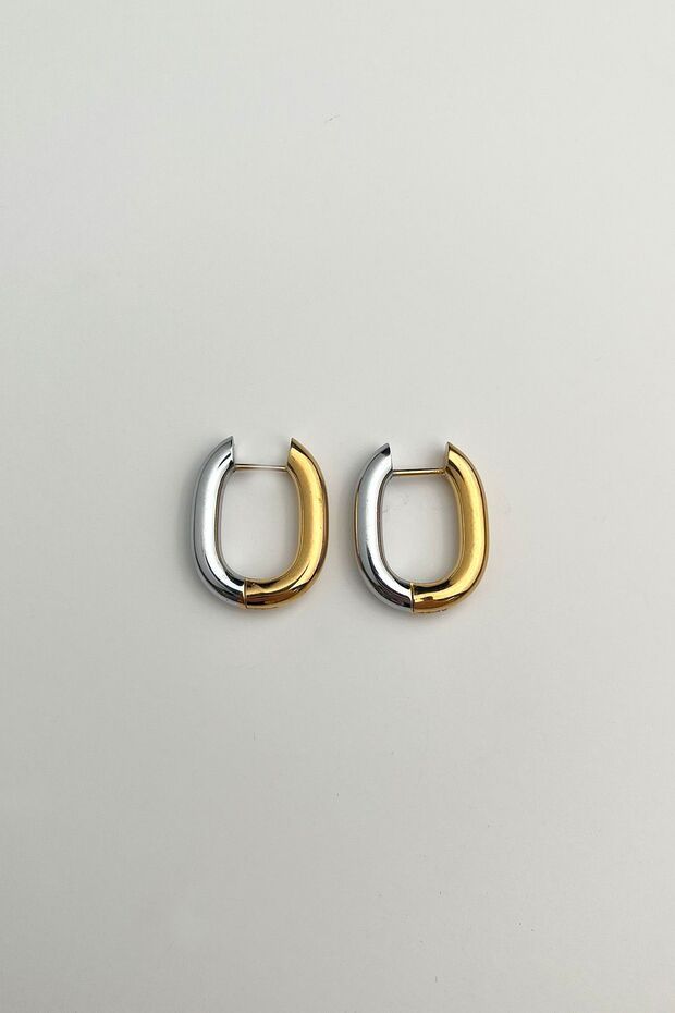 Çelik Iki Renkli Oval Küpe (2CM) - 3