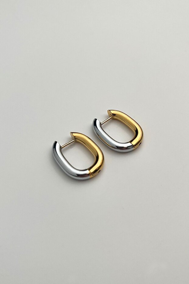 Çelik Iki Renkli Oval Küpe (2CM) - 2