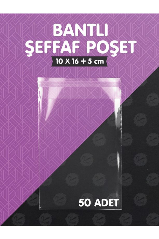 Bantlı Şeffaf Poşet (10x16+5cm)   50 Adet Parlak Jelatin Paket Hediye Poşeti -T977 - 1