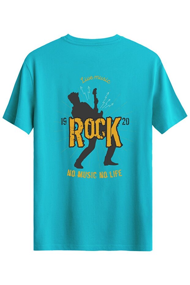 Guitar Printed Slim Fit T-Shirt Crew Neck T-Shirt Light Blue