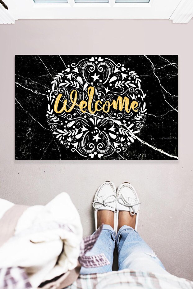 Black Granite Welcome Multi-Purpose Decorative Indoor and Outdoor Door Mat 45X70