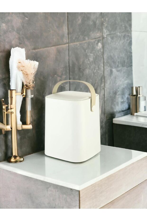White Maxi 8 Lt - Countertop Garbage Can with Handle and Inner Bucket, for Kitchen and Bathroom - 1