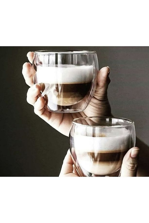 2 Adet - Çift Cidarlı Şeffaf Espresso Cam Bardak 250ml Ofis Ev Kahve - 3