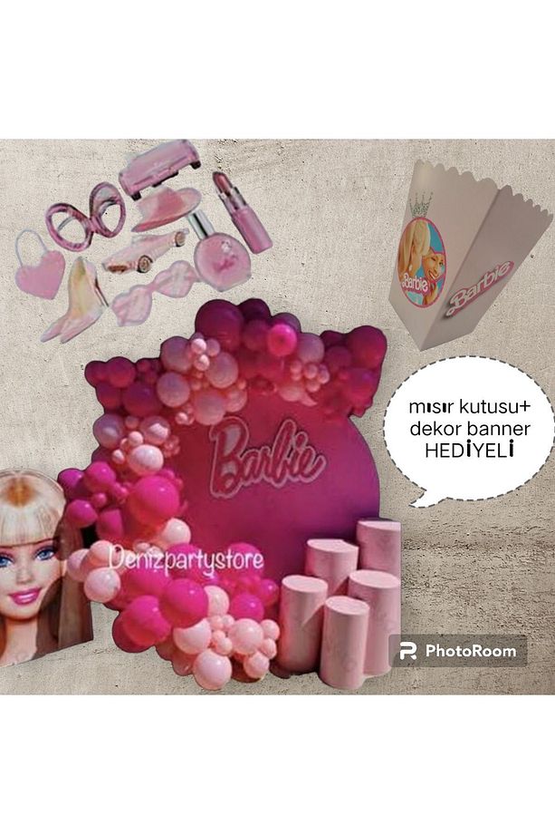 Barbie Zincir Balon Set Pastel Fuşya Makaron Pembe Dekor Süs Ve Mısır Kutusu Hediyeli - 1