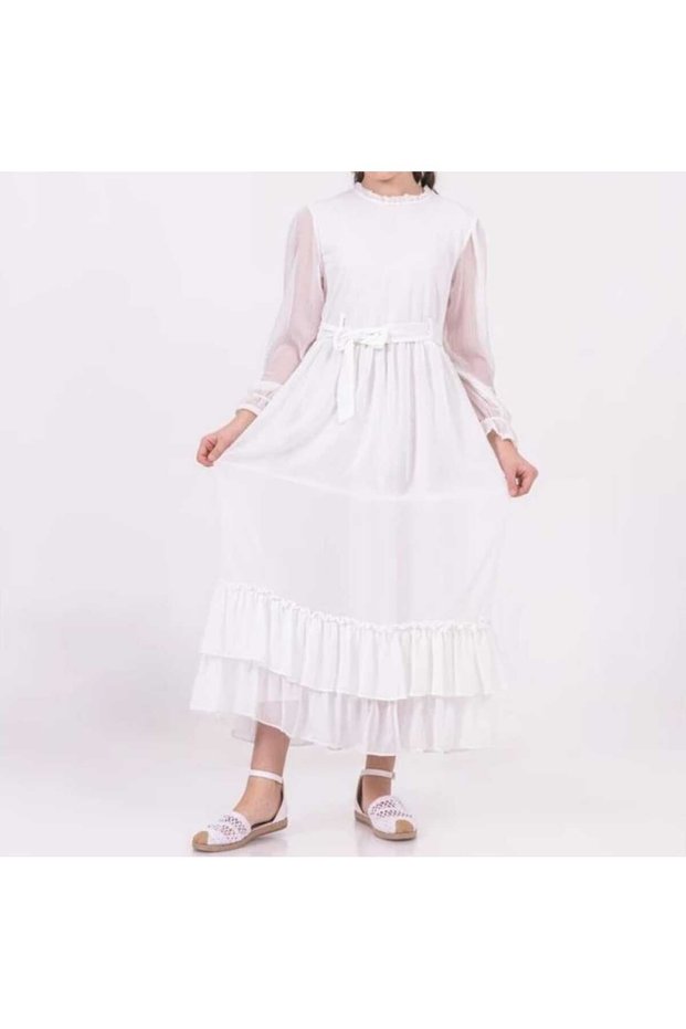 long Sleeve layered Chiffon Girl's Dress - Tulle SKirt