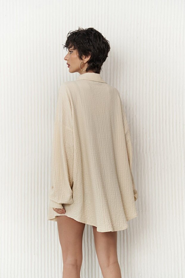 Ocean Bej Oversize Gömlek - 3