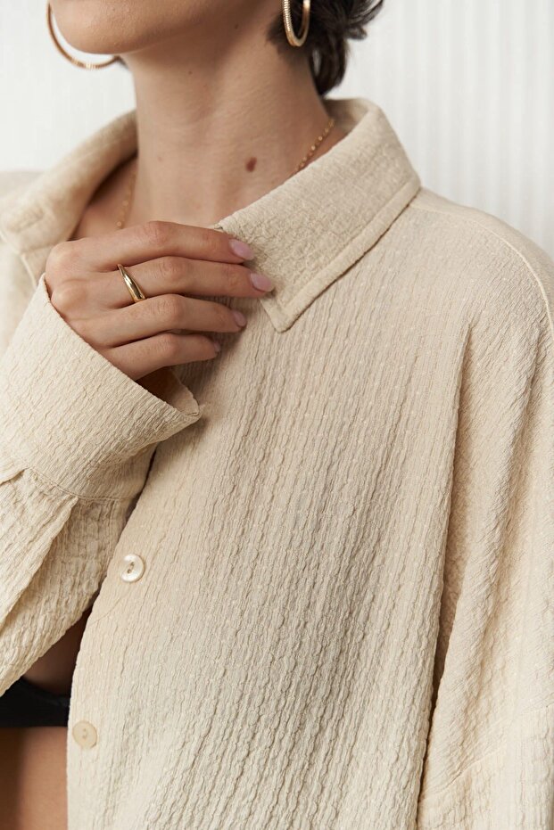 Ocean Bej Oversize Gömlek - 4