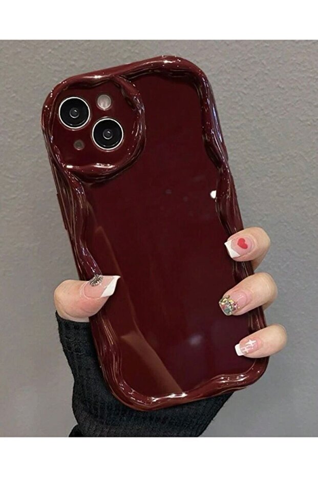 حافظة آيفون 13 بلون أحمر كلاريت بنمط مموج عادي - 4