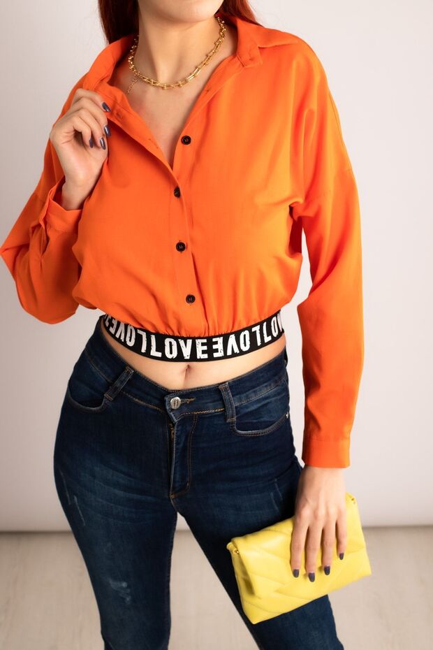Women's Orange Elastic Waist Crop Shirt Arm-23y001005