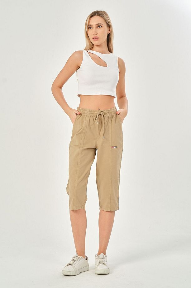 Bağcıklı Oversize Uzun Unisex Bermuda Şort Ham Bez Pamuklu Keten Kapri Şort - 9