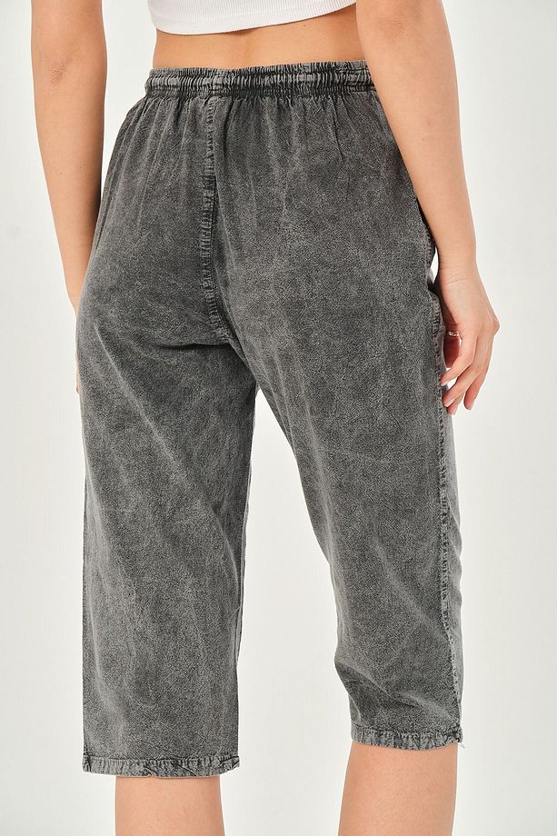 Bağcıklı Oversize Uzun Unisex Bermuda Şort Ham Bez Pamuklu Keten Kapri Şort - 9