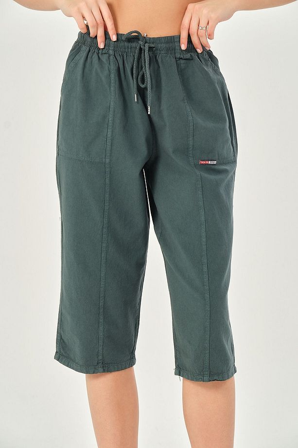 Bağcıklı Oversize Uzun Unisex Bermuda Şort Ham Bez Pamuklu Keten Kapri Şort - 6