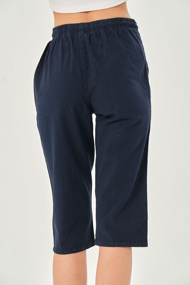 Bağcıklı Oversize Uzun Unisex Bermuda Şort Ham Bez Pamuklu Keten Kapri Şort - 9