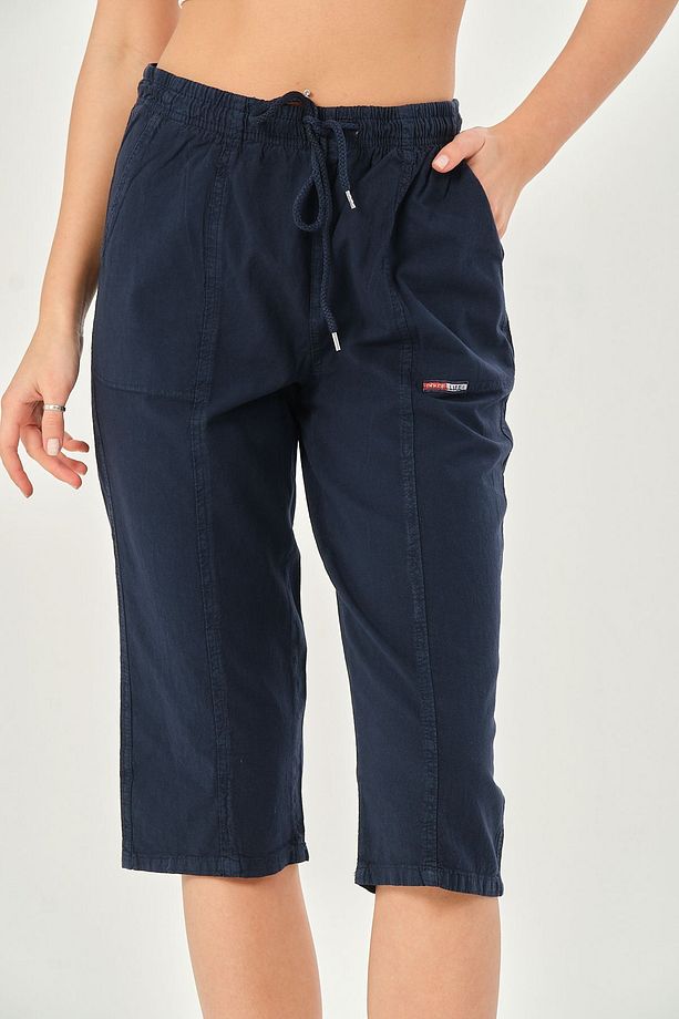 Bağcıklı Oversize Uzun Unisex Bermuda Şort Ham Bez Pamuklu Keten Kapri Şort - 5