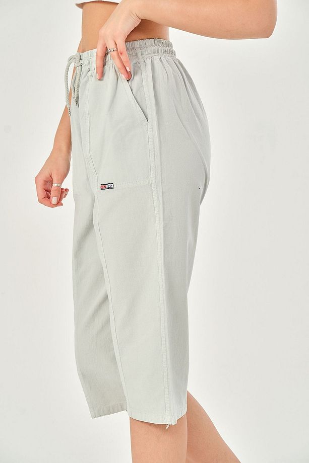 Bağcıklı Oversize Uzun Unisex Bermuda Şort Ham Bez Pamuklu Keten Kapri Şort - 8