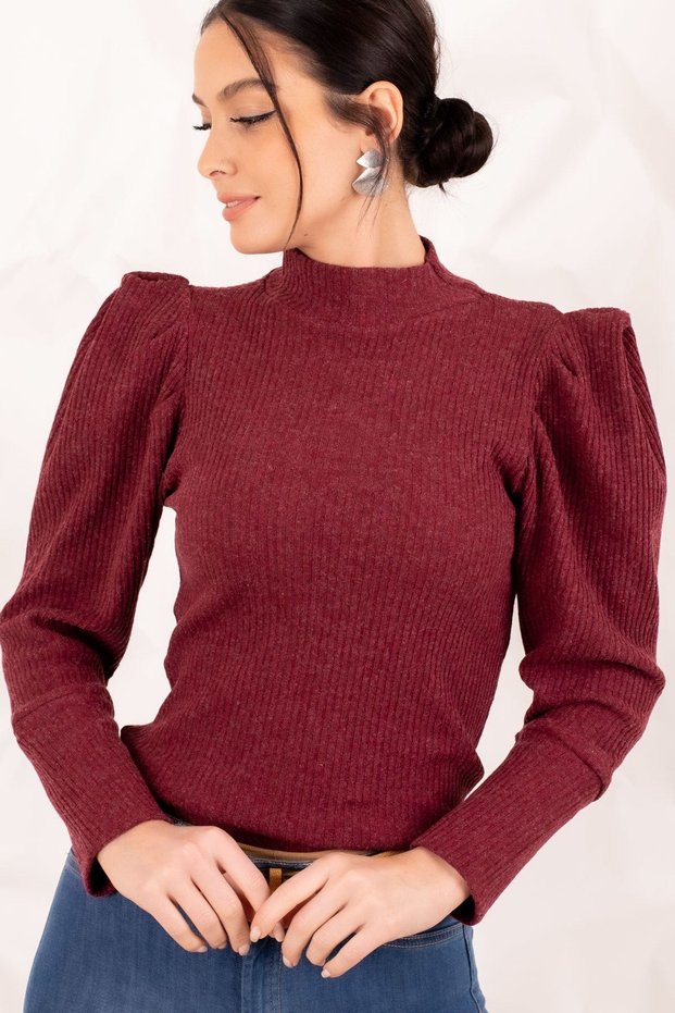 Women's Burgundy Watermelon Sleeve Knitwear Sweater ARM-20K001103