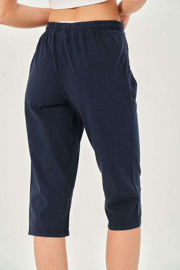 Bağcıklı Oversize Uzun Unisex Bermuda Şort Ham Bez Pamuklu Keten Kapri Şort - 8