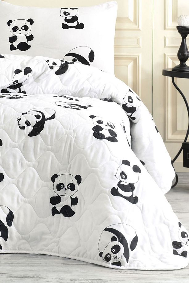 Çift Kişilik Kapitone Yatak Örtüsü Seti B&W Panda - 2