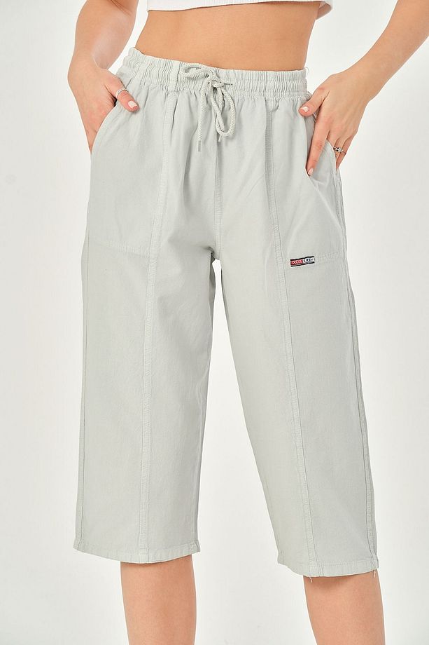 Bağcıklı Oversize Uzun Unisex Bermuda Şort Ham Bez Pamuklu Keten Kapri Şort - 7