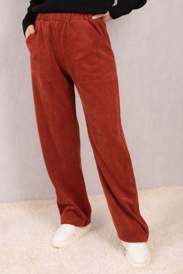 Women's Tile Waist Elastic Waist Pocket Wide Leg Velvet Trousers ARM-24K001060