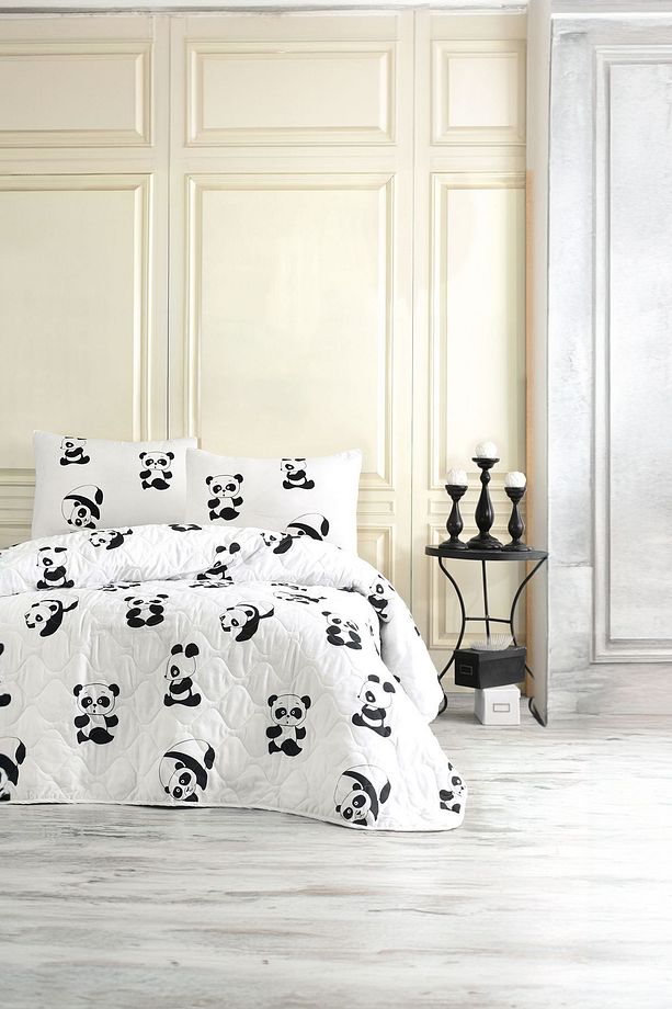 Çift Kişilik Kapitone Yatak Örtüsü Seti B&W Panda - 3