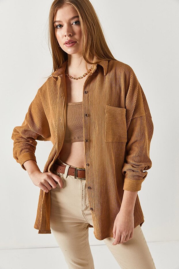 Women's Mink Pocket Oversize Velvet Long Basic Shirt ARM-22Y001193