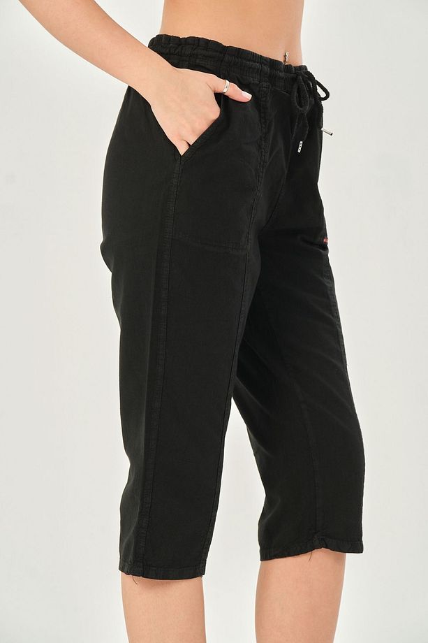 Bağcıklı Oversize Uzun Unisex Bermuda Şort Ham Bez Pamuklu Keten Kapri Şort - 6