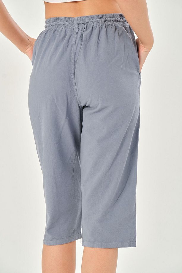 Bağcıklı Oversize Uzun Unisex Bermuda Şort Ham Bez Pamuklu Keten Kapri Şort - 9