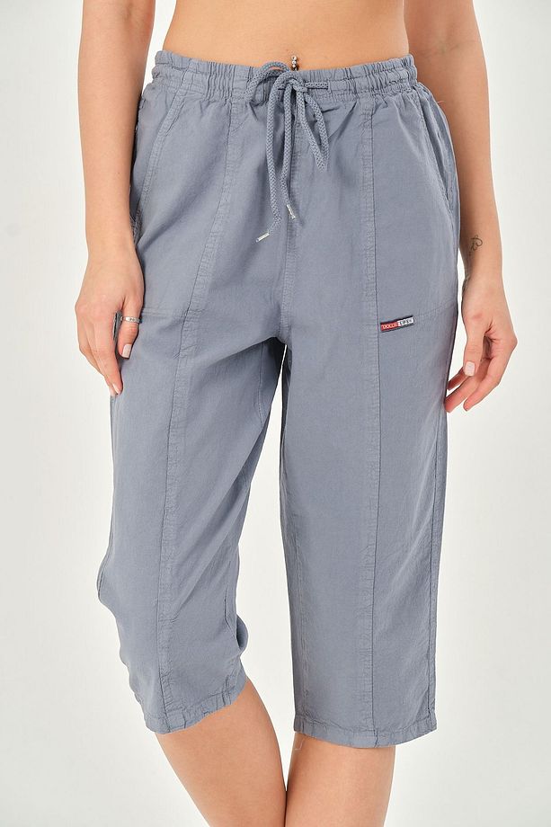 Bağcıklı Oversize Uzun Unisex Bermuda Şort Ham Bez Pamuklu Keten Kapri Şort - 7