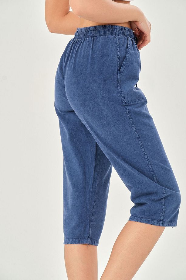 Bağcıklı Oversize Uzun Unisex Bermuda Şort Ham Bez Pamuklu Keten Kapri Şort - 8