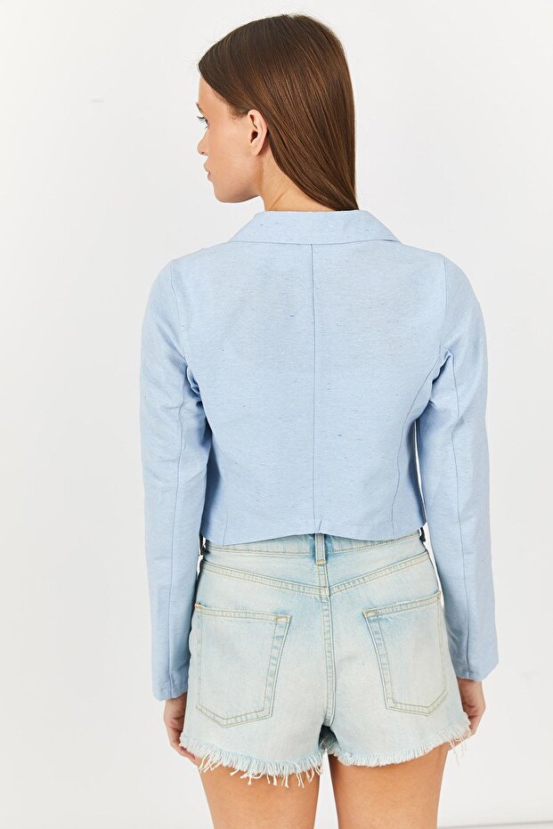 Kadın Bebe Mavi Tek Düğmeli Crop Ceket Arm-23y001064 - 4