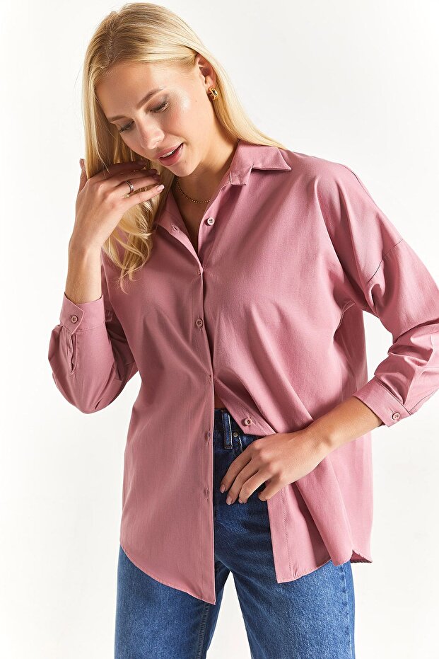 Damen Dusty Rose Oversize Long Basic Shirt ARM-22Y001118 - 2