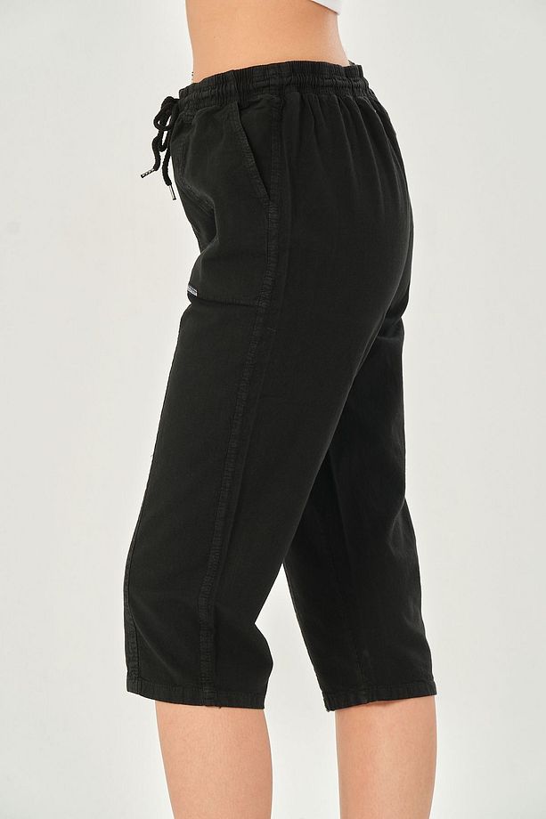 Bağcıklı Oversize Uzun Unisex Bermuda Şort Ham Bez Pamuklu Keten Kapri Şort - 7