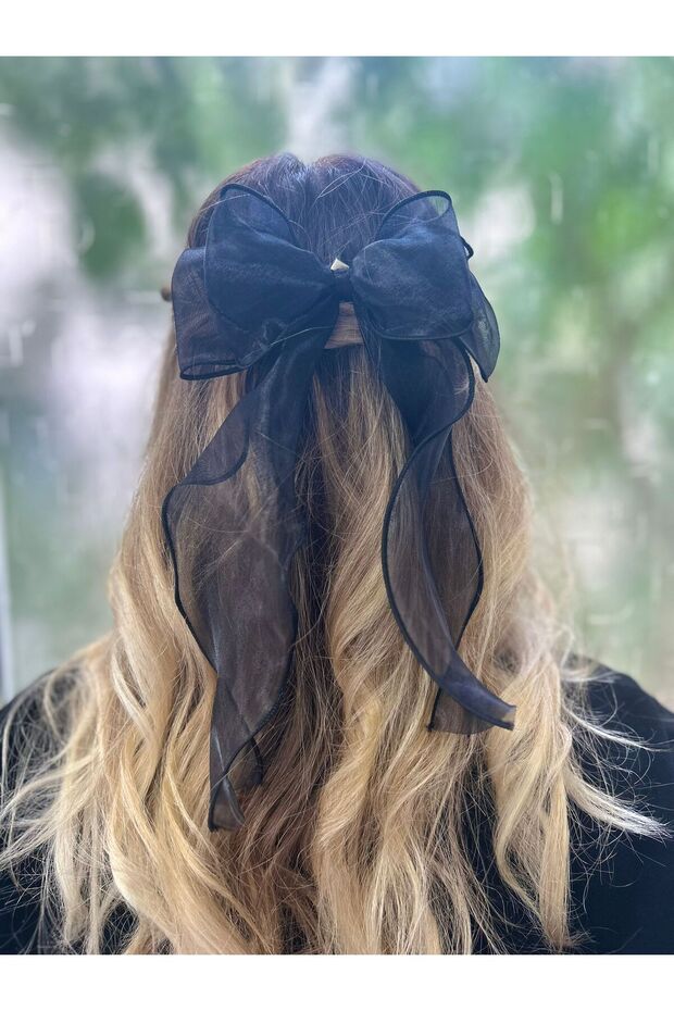 MelKady 517 - Organza Ruffled Shiny Bow Luxury Automatic Hair Clip
