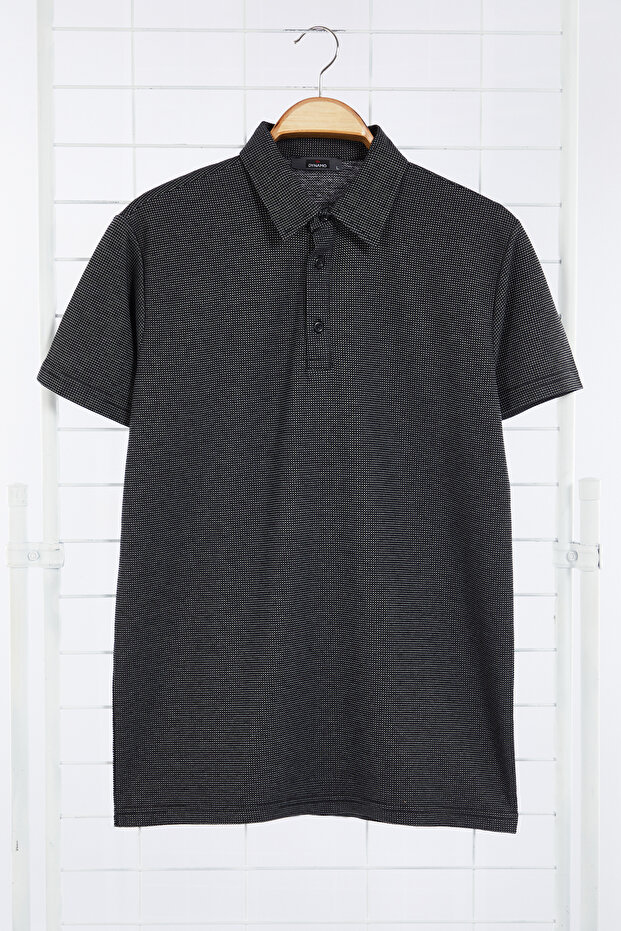 Men's Black Basic Knitted Polo Neck T-Shirt Tedaw25Po00000