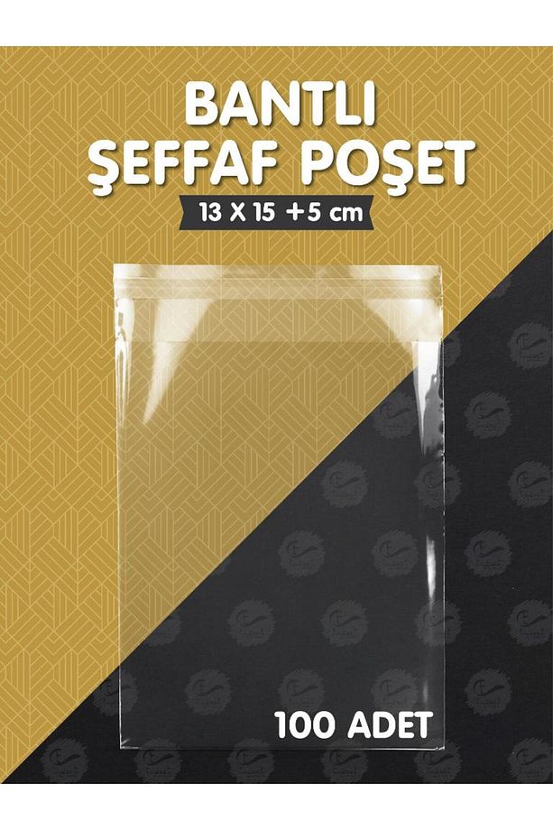 Bantlı Şeffaf Poşet (13X15 5CM) 100 Adet Parlak Jelatin Paket Hediye Poşeti -t955 - 1