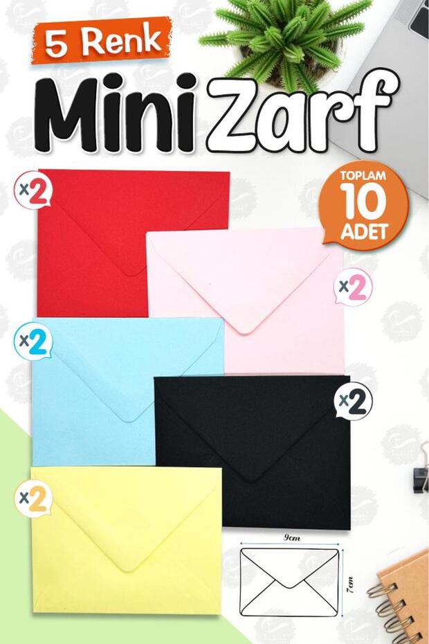Renkli Minik Zarf Mini Zarf 9x7 Cm 10 Adet -t391 - 1