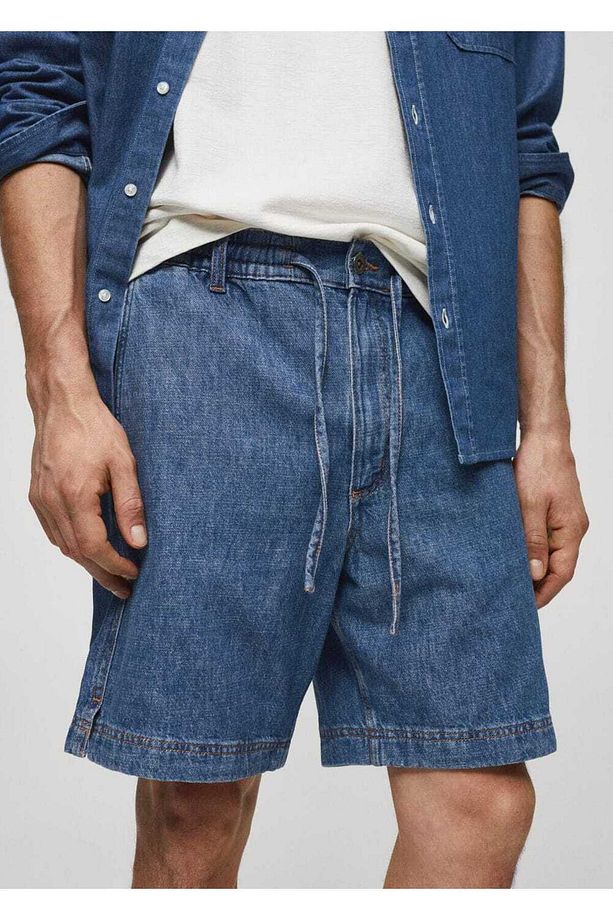 İp detaylı denim Bermuda şort - 6