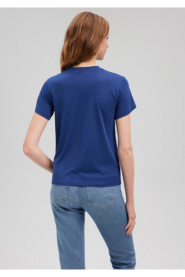 Kedi Baskılı Lacivert Tişört Slim Fit / Dar Kesim 1612202-70722 - 4
