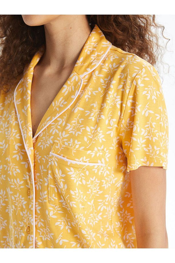 LCW Gömlek Yaka Desenli Kısa Kollu Kadın Şortlu Pijama Takımı - 4