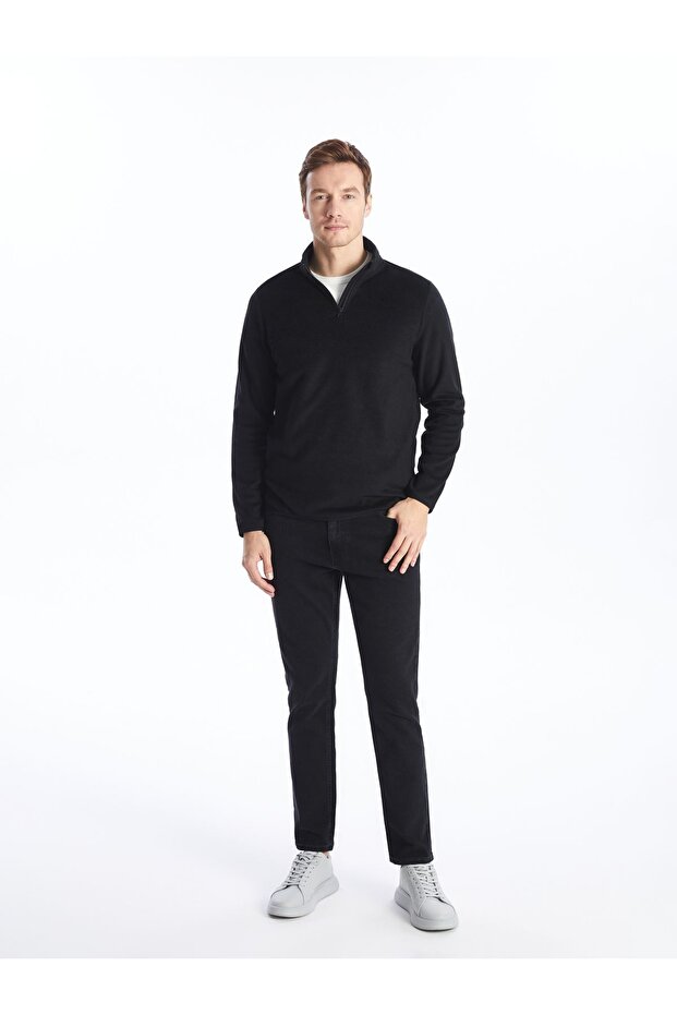 Мъжки суитчър от полар с дълги ръкави и стояща яка - 3