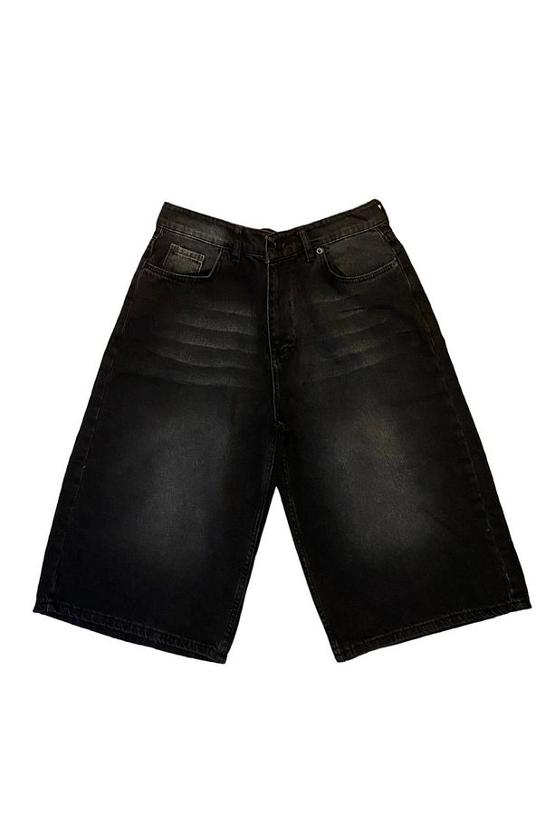 Antrasit Yıkamalı Baggy Jean Şort - 4