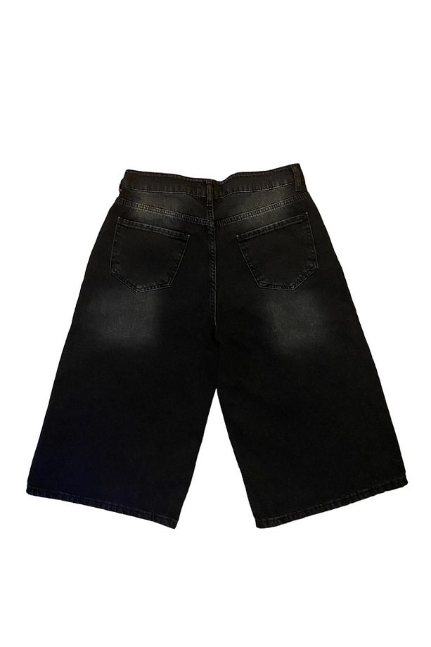 Antrasit Yıkamalı Baggy Jean Şort - 5
