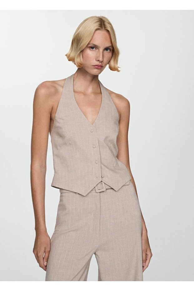 Schlanke, gestreifte Weste mit Neckholder - 1