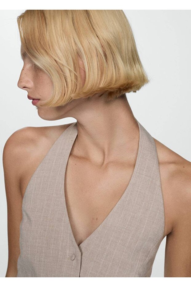 Schlanke, gestreifte Weste mit Neckholder - 7