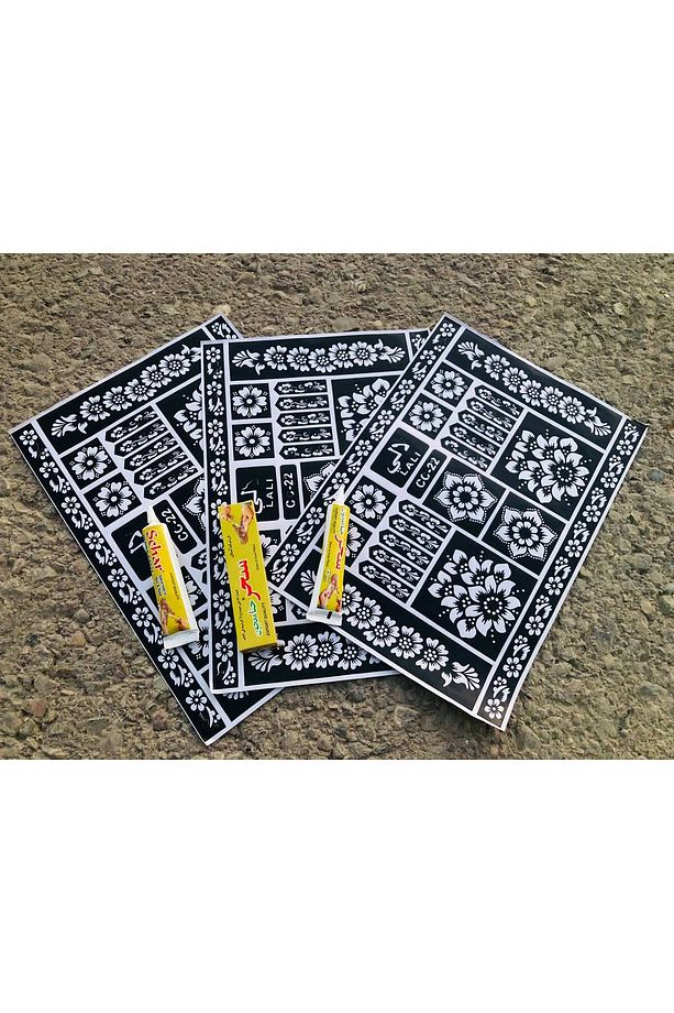 Henna Hint Kınası Kırmızı Ve El Süsleme Şablonu  Hint Kınası Seti (  2 Tüp 2 Desen Fiyatıdır.) - 1