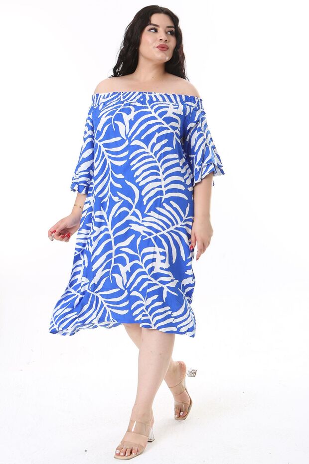 Women's Plus Size Saks Woven Viscose Fabric Elastic Collar Short Sleeve Dress 65N38173