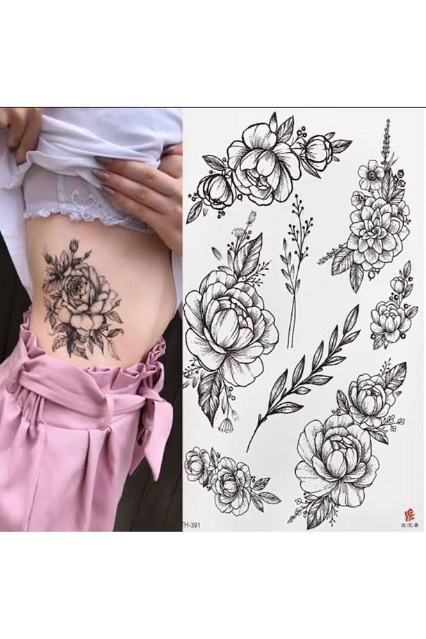 Unisex Çiçek ve Yaprak Desen Geçici Dövme EB825 - 3