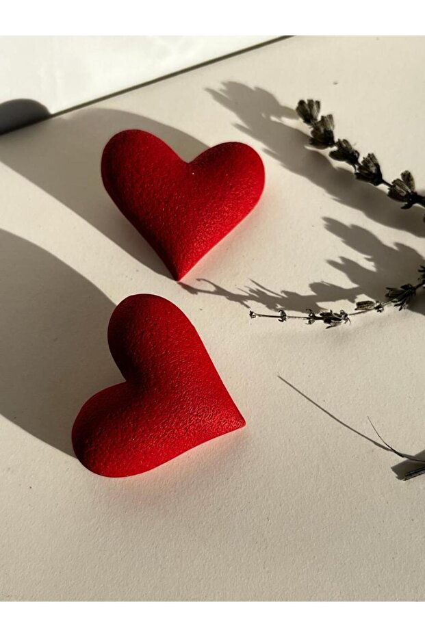 Handmade Fluffy Heart Red Women's Earrings made of Polymer Clay