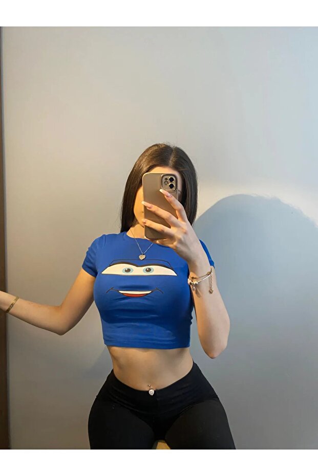 Blue Cars Sally Model Printed Crop Bodysuit